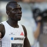 Emmanuel Wanyonyi à la poursuite du record du monde du 800 m ce soir à Lausanne. KEYSTONE/EPA/SEBASTIEN NOGIER